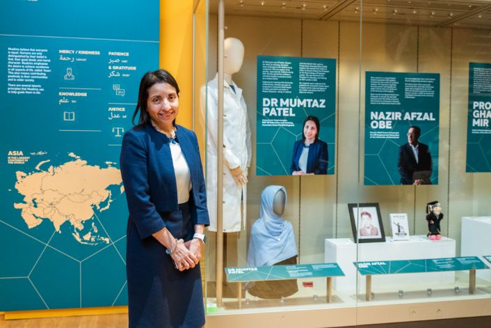 Muslims in the North: Dr Mumtaz Patel, consultant nephrologist, RCP VP Education and training, associate dean PG with NHS England at the launch of the new Muslims in the North display at Leeds City Museum. Credit Connor Bainbridge.