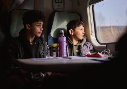 Pupils from Abraham Moss Community School in Manchester travel by train to Stoke-on-Trent