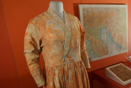 A silk dress made from escape and evade maps used during the Second World War, on loan from Worthing Museum and Art Gallery. Image © Stewart Attwood