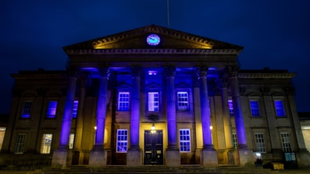 TransPennine Express (TPE) lights up the iconic Huddersfield Train Station in a vibrant blue in support of charity, Shine a Light and Neurofibromatosis Awareness Day 2