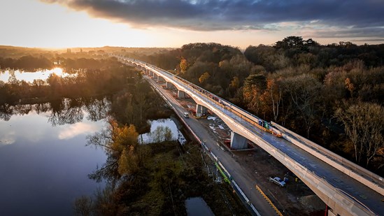 Aerial view of HS2's Colne Valley Viaduct at sunset 5