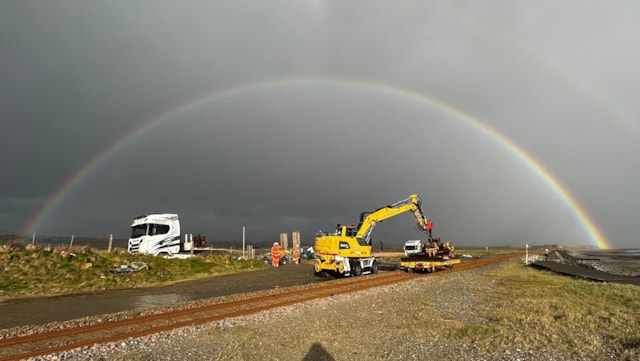 Cambrian Coast Line reopens after major track upgrade to boost resilience for the future: Cambrian line track renewal rainbow Feb 2026