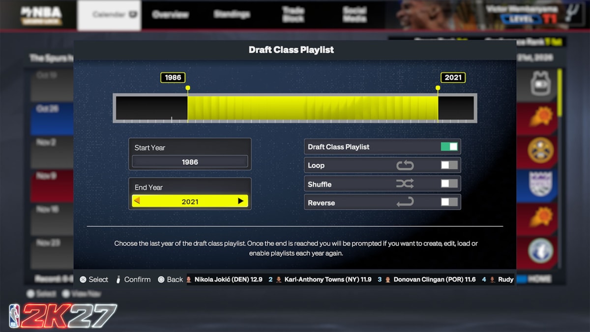 NBA 2K27 MyNBA Draft Class Playlists