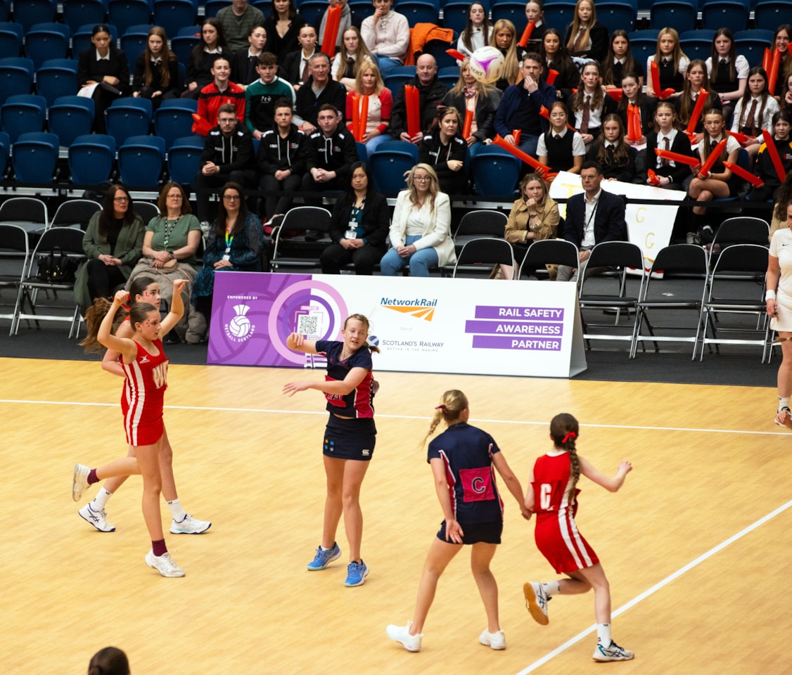 21040821: GLASGOW, SCOTLAND - APRIL 19: Network Rail announce a three-year partnership with Netball Scotland at the Emirates Arena, on April 19, 2024, in Glasgow, Scotland.