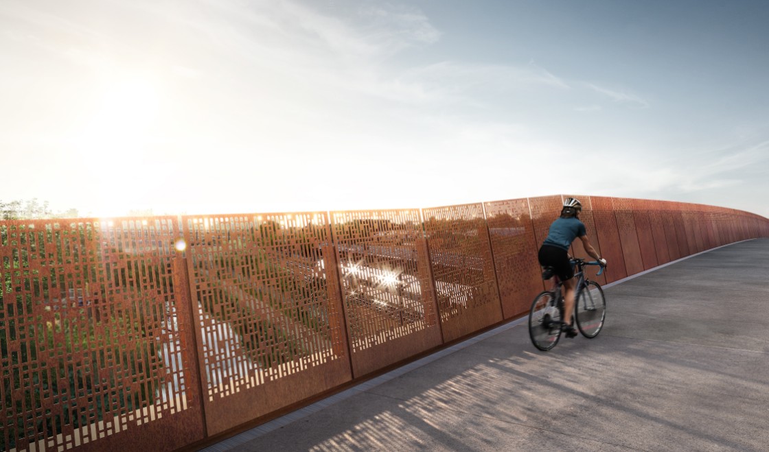 Cyclist crossing Saltley Viaduct