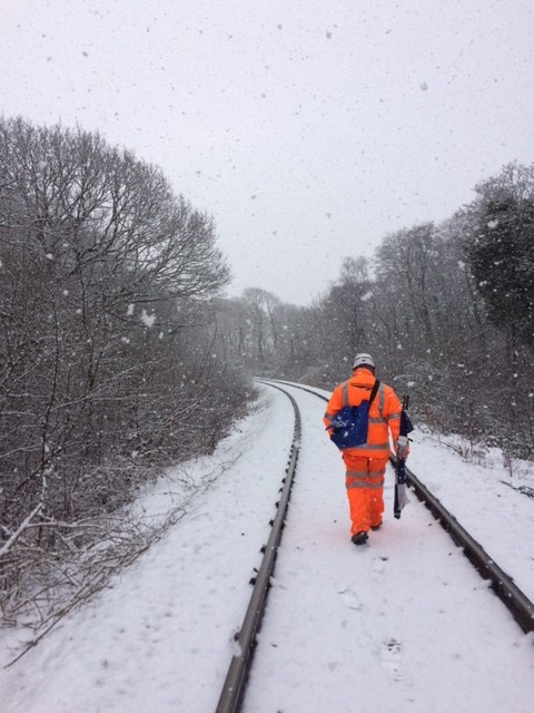 Rhys Hughes at work: Rhys hard at work during the snowy weather earlier this year