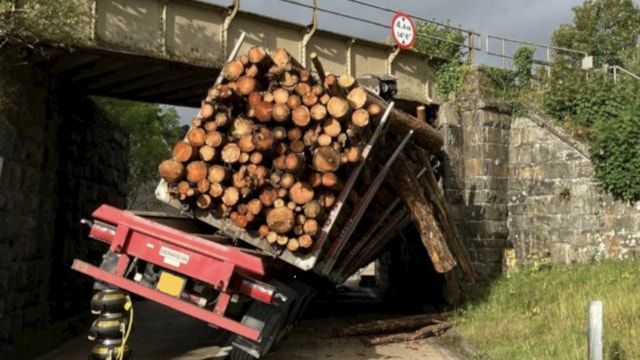 Network Rail issues safety warning after road bridge in Powys struck seven times in 2025: Abergavenny Road Bridge, Powys, strike - log lorry