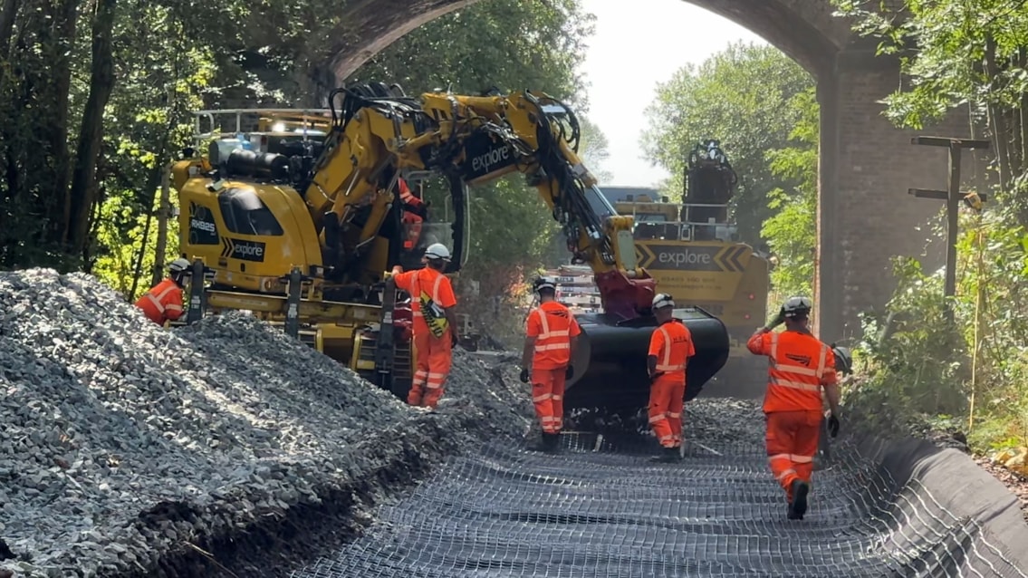 Ballast being laid at Guide Bridge August 2026