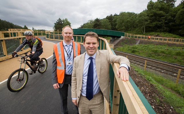 Aidan Burley MP and Paul Sumner, Project Sponsor for Network Rail open Moors Gorse bridge, Cannock Chase