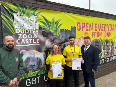 Park Active volunteers Donna Dawson and Prit Patel with Cllr James Clinton