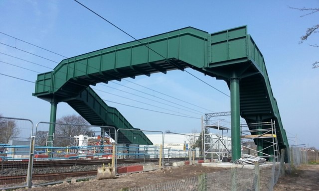 Footbridge to replace West Coast main line level crossing in Lancashire as part of route-wide safety commitment: The new footbridge which has replaced the level crossing at Brock on the West Coast main line