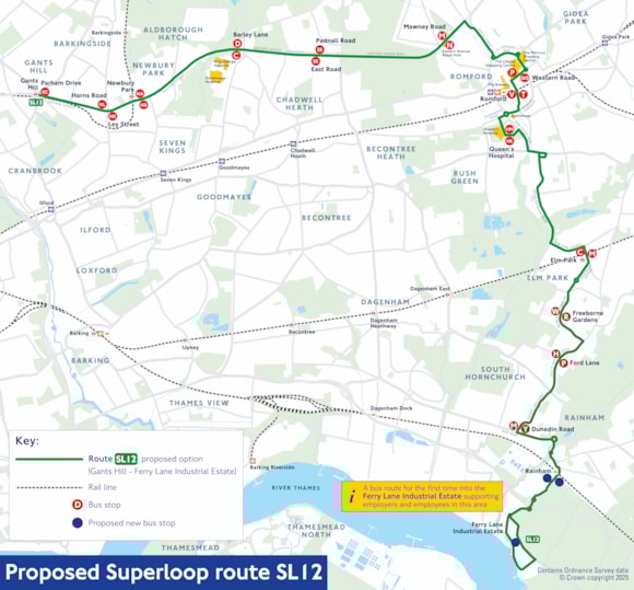 Consultation launching for the next proposed Superloop express bus route in east London: TfL Image - SL12 Georgraphic Consultation Map