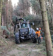 Credit Forestry and Land Scotland: Clearing trails in a wind damaged forest after Storm Arwen