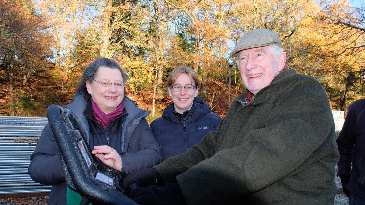 Ann Rossiter and Moray Council Leader Kathleen Robertson, who spearheaded the funding campaign for the new Forres outdoor gym, with Lord-Lieutenant of Moray, Major General Seymour Monro CBE LVO.