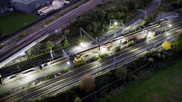 Aerial shot of Trent Valley line track upgrades October 2022