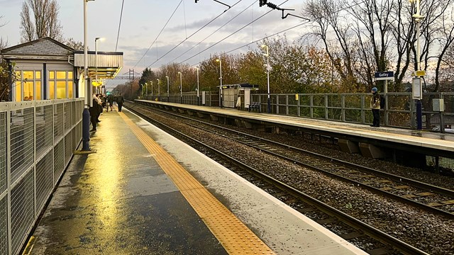 Gatley station Dec 22 ahead of platform extensions in early 2023