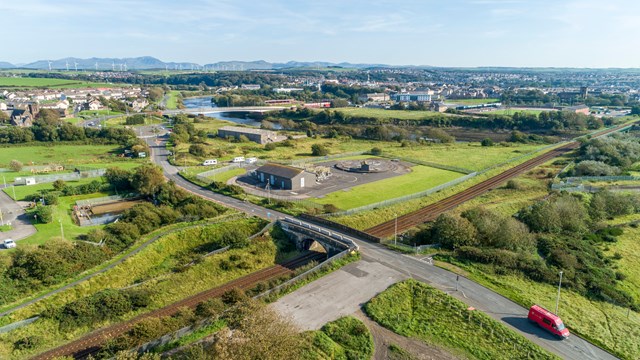 Port of Workington railway bridge upgrade to benefit passengers and local economy: Drone shot of existing Siddick Bridge serving the Port of Workington summer 2020