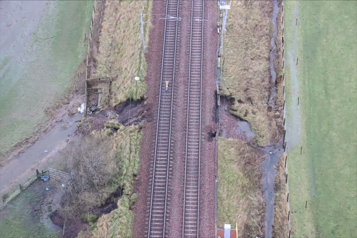 Image of landslip near Carstairs (taken by Network Rail).