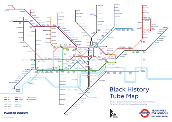 TfL Press Release - Transport for London teams up with Black Cultural Archives to launch Britain’s first ever Black History Tube map: TfL Image - TfL and Black History Archives Black History Tube Map