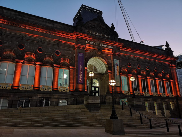 Light up orange: Leeds City Museum building lit up orange
