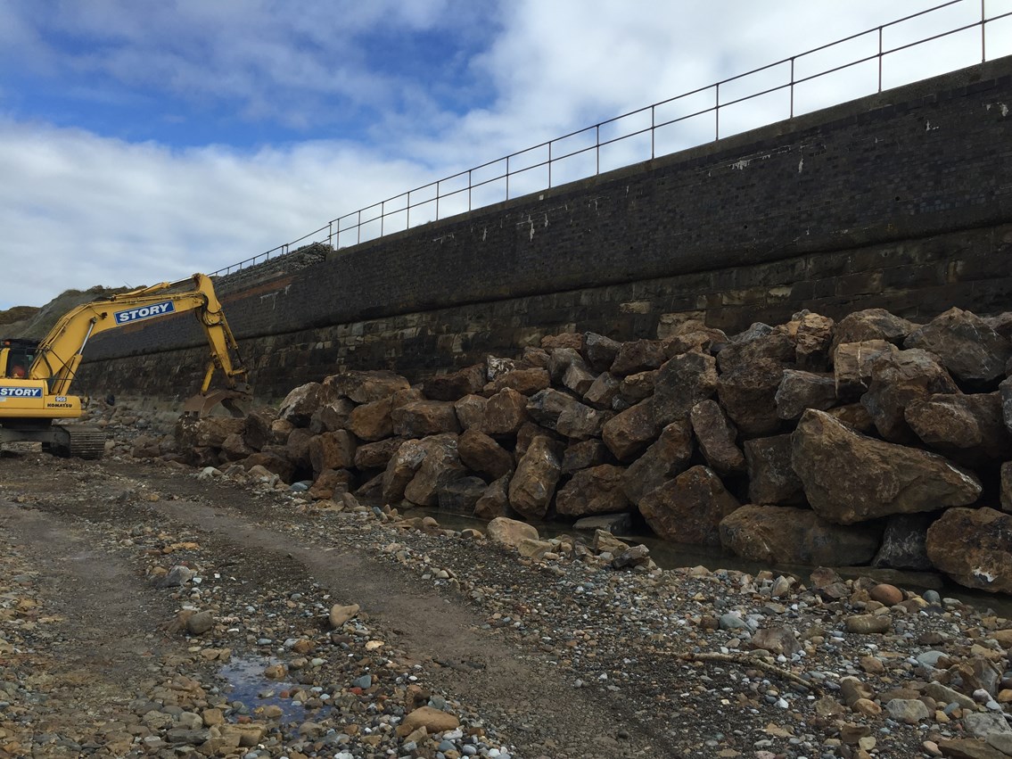Cumbrian Coast line defences bolstered with 15,000 tonne ‘rock armour’ to protect railway: Parton sea defence work 2
