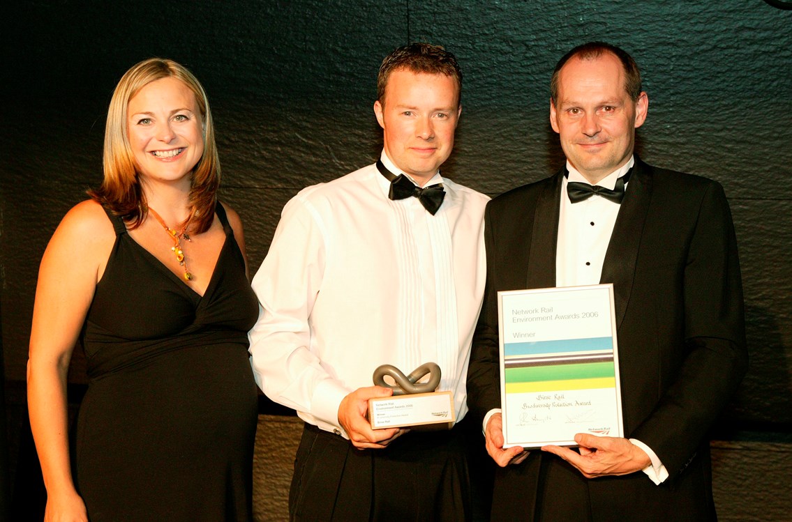 Biodiversity Protection Award winner - Birse Rail: Presented by Philippa Forrester and Iain Coucher, Network Rail's Deputy Chief Executive. John Stiles, Communications Manager, Birse Rail accepted the award on behalf of the company for Underbridge 39 at Sutton Park and the plan to preserve the habitat for flora and fauna.