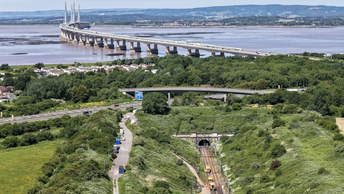World-first Severn Tunnel upgrade completed on vital rail link between South Wales and England: Severn Tunnel meets Severn Estuary - drone shot 2026