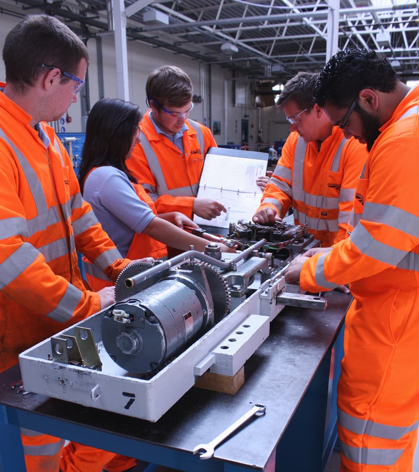 APPRENTICES GET TO WORK ON EAST COAST ROUTE (S Yorks): Network Rail apprentices in the workshop