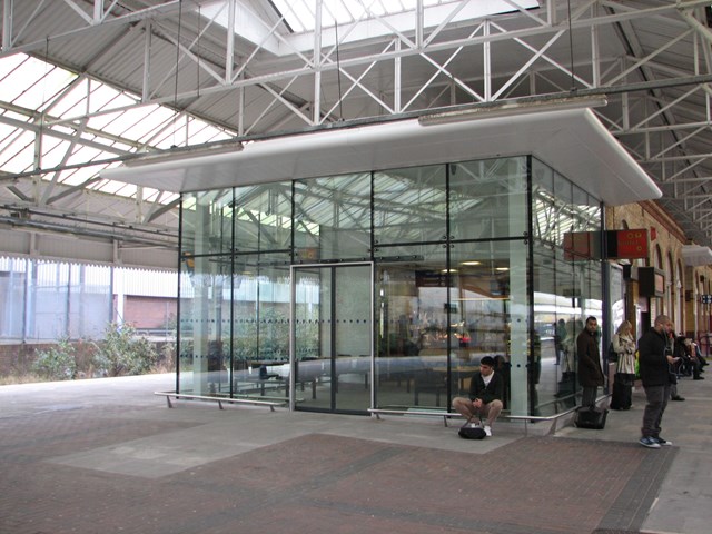 Coffee shop extension: The new glass extension to the coffee shop on platform 3