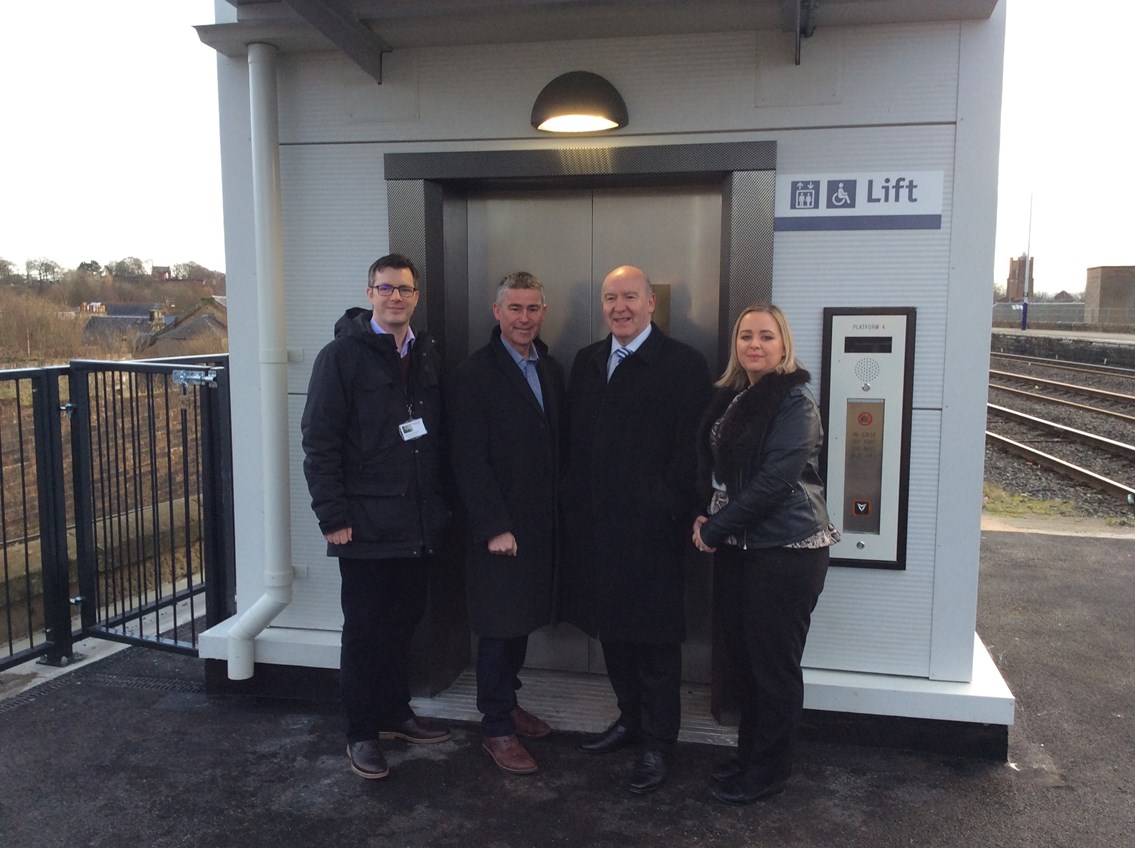 Kilmarnock access for all: Network Rail project team Michael McArthur (far left) and Laura Craig meet Alan Brown MP and Willie Coffey MSP (2nd right) .