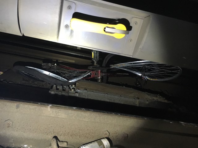 Bicycle jammed under train, Gravesend