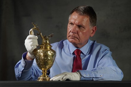 Curator Dr Godfrey Evans with the Panmure ewer and basin. Copyright Stewart Attwood 4