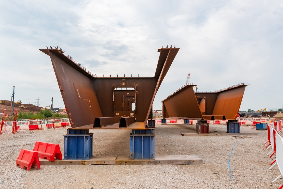 Steel segments for River Cole Viaduct before they were moved