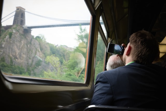 A view of Clifton Suspension Bridge on the special train towards Portishead: A view of Clifton Suspension Bridge on the special train towards Portishead