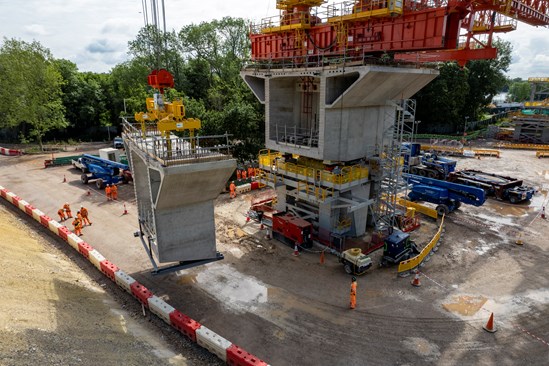 Construction starts on the Colne Valley Viaduct with the launch of a giant bridge building machine-6: Construction has started on the Colne Valley Viaduct as a 160m long bridge building machine begins construction. 

It will install 1,000 individual segments – each one unique and ranging from 60 to 140 tonnes. All will be 4m wide, up to 4m long and up to 6.7m high.

Tags: Construction, Colne Valley Viaduct, Bridge. Engineering