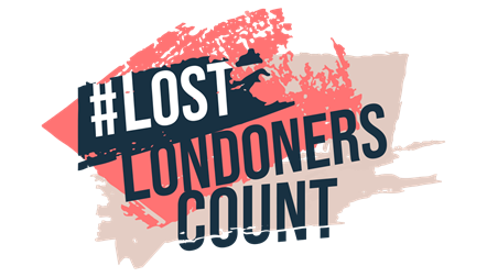 Graphic for Lost Londoners Count campaign with the wording "#LOSTLONDONERSCOUNT"