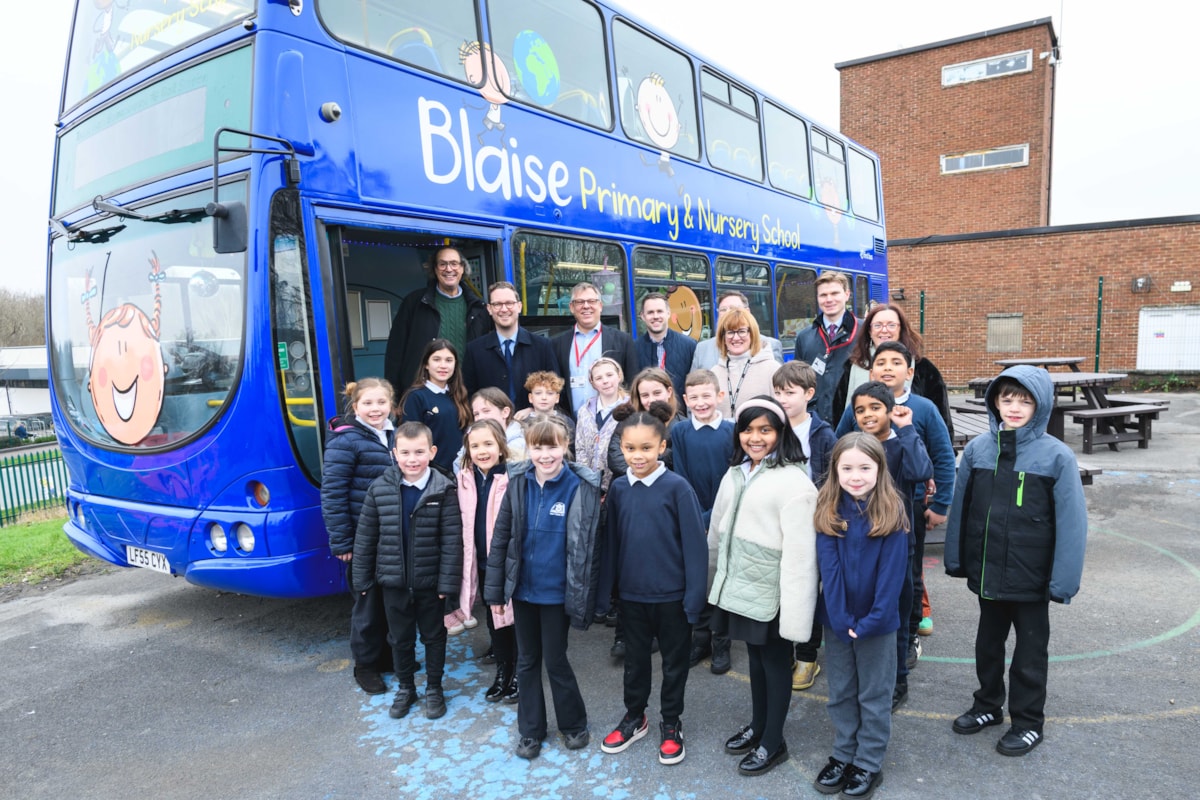 Darren Jones MP joins First Bus representatives and teachers, governors and pupils at Blaise School in Bristol @JonCraig Photos