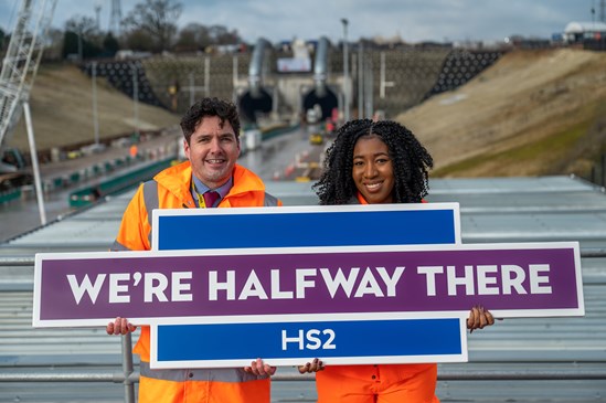 Rail Minister Huw Merriman and HS2's 1000th apprentice Jessica Miles: Rail Minister Huw Merriman and HS2's 1000th apprentice Jessica Miles