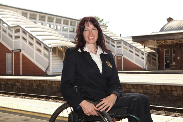 Jeanette Chippington, gold medal winning Paralympian, at the launch of Slough station's upgrade