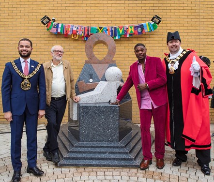 The statue to commemorate Windrush and Commonwealth NHS nurses and midwives is unveiled at the Whittington. (Credit: Patrick Lewis)