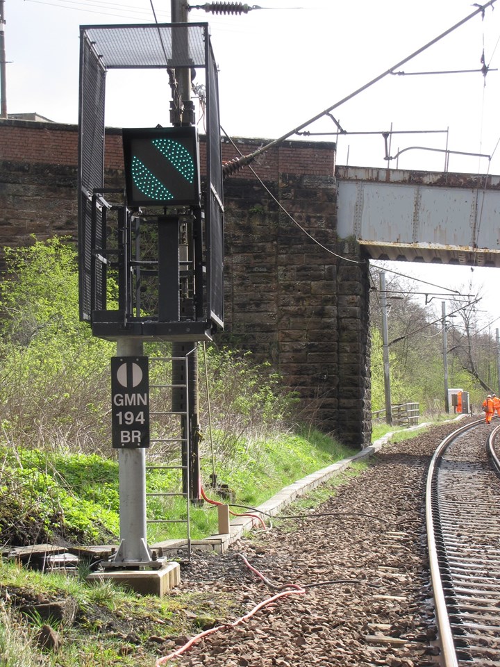 New signal as part of Motherwell North Signalling Renewal: One of the new signals commissioned as part of work over the Easter bank holiday weekend as part of Motherwell North Signalling Renewal