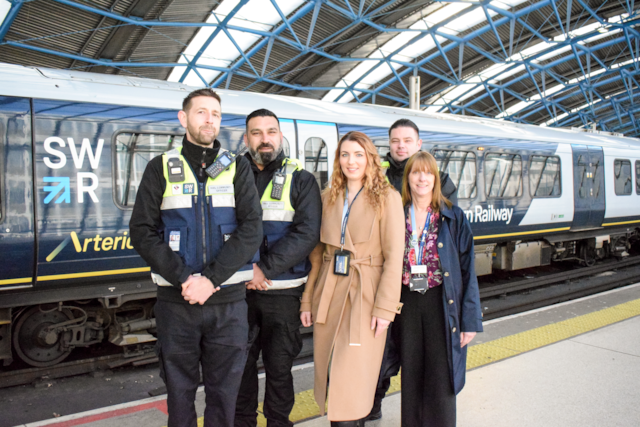 SWR security and safeguarding colleagues (L to R - Phillip White, Noor Arzomand, Agnieszka Morille, Shane Knight and Jacqueline Turner)