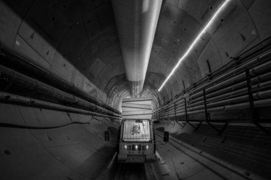 Gavin ‘Big Gav’ Davis at the wheel of the electric vehicle inside the tunnel