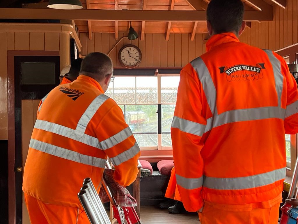 Network Rail and Severn Valley Railway staff in Kidderminster signal box