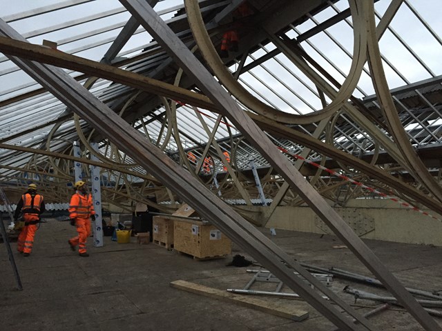 Engineers working on the platform above Carlisle station