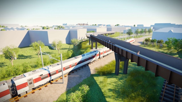 Network Rail submits planning application for new Wilton Rise Pedestrian and Cycle Bridge at York Central: WRFB aerial med res