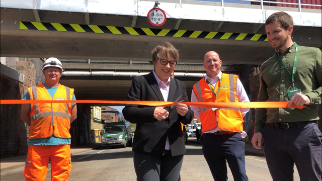 Road reopens after major railway bridge replacement in Liverpool: Maria Eagle MP cuts the ribbon at Garston Road bridge reopening on June 28 2019