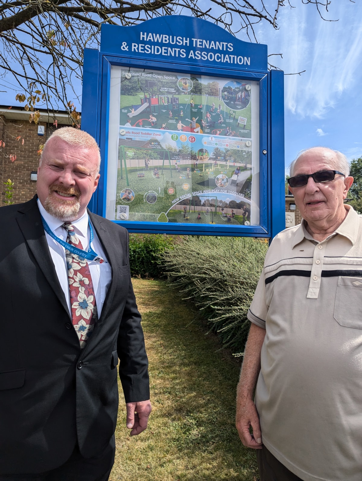 Cllr Damian Corfield, cabinet member responsible for parks, with Geoff Lawley of the Hawbush Tenants and Residents Association