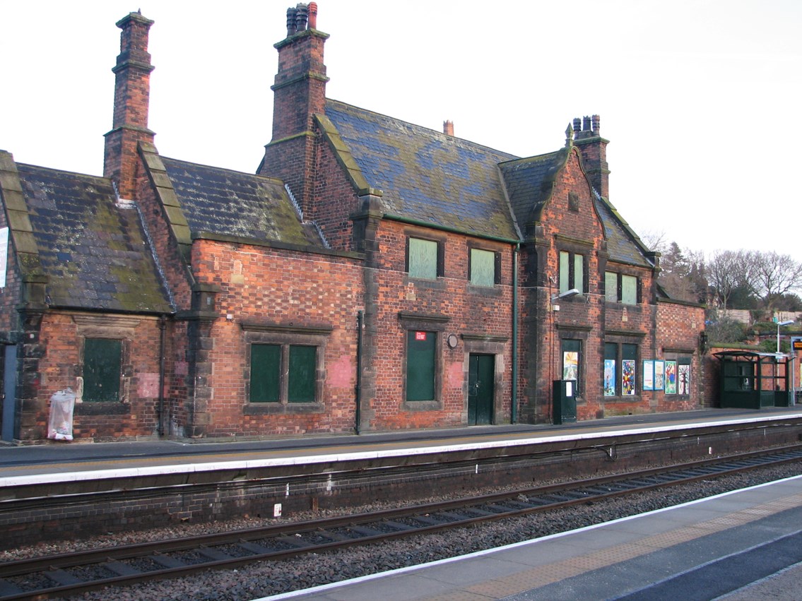 Frodsham station: Station building on the Warrington - Chester line being refurbished by Network Rail. Jan 2012