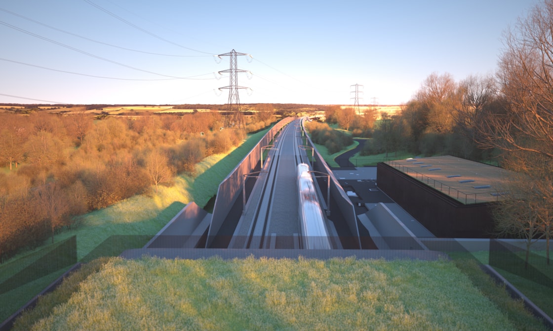 Visualisation looking south from the top of the Wendover green tunnel portal